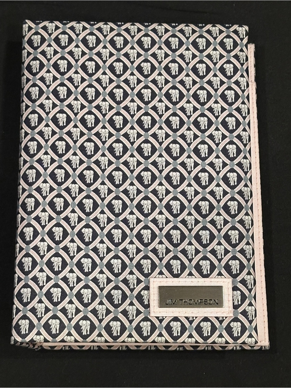 Jim Thompson Silk Navy, White & Pink Elephant Pattern Accessory